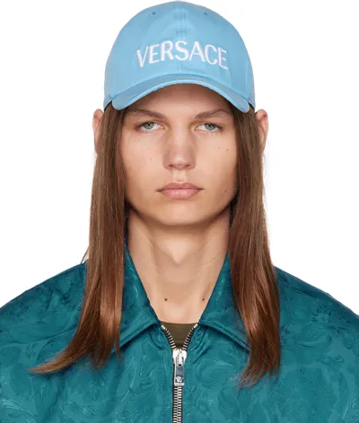 Versace Blue Embroidered Cap In 2vb20-summer Sky Blu