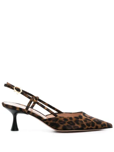 Gianvito Rossi Ribbon Leopard-print Slingback Pumps In Brown