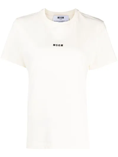 Msgm Logo Printed Crewneck T In Bianco