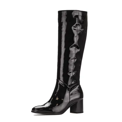 Gabor Fashion Schuhe Damen Elegante Stiefel Lackleder Reissverschluss In Schwarz