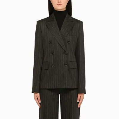 Max Mara Grey Pinstripe Double-breasted Jacket In Beige