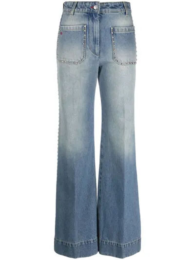 Victoria Beckham Alina Studded Wide-leg Jeans In Blue