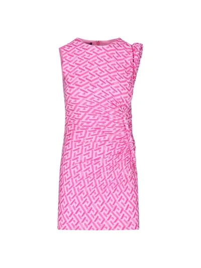 Versace La Greca Draped Mini Dress In Pink