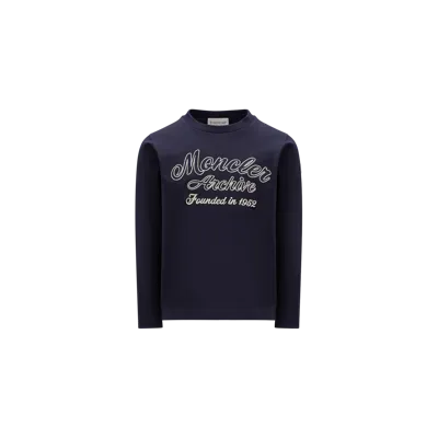 Moncler Kids' Embroidered Long Sleeve T-shirt Blue