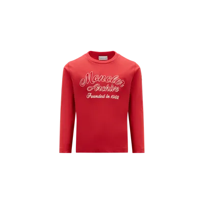 Moncler Kids' Embroidered Long Sleeve T-shirt Red