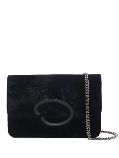 Oscar De La Renta O Crushed-velvet Shoulder Bag In Black