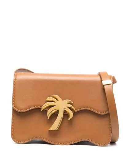 Palm Angels Palm Tree Logo Plaque Shoulder Bag In Brown