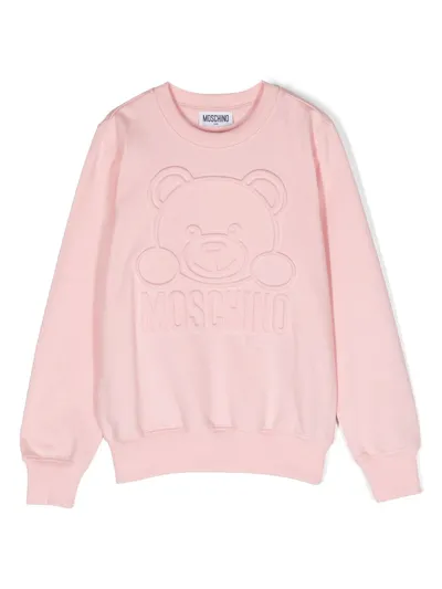 Moschino Kids' Logo-embossed Cotton Sweatshirt In Pink