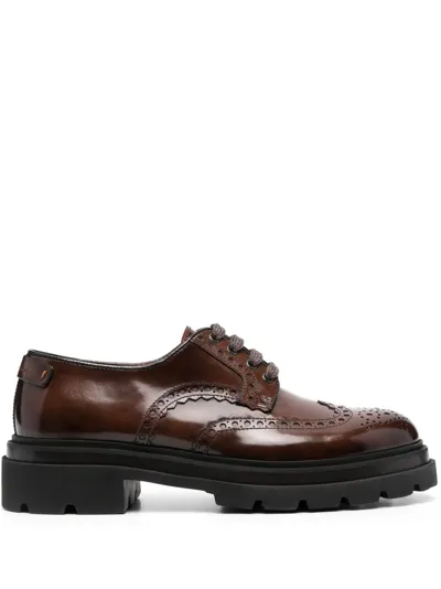 Santoni Lace-up Leather Brogues In Brown