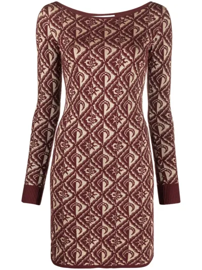 Marine Serre Moon Diamant Knit Jacquard Mini Dress In Burgundy Jacquard