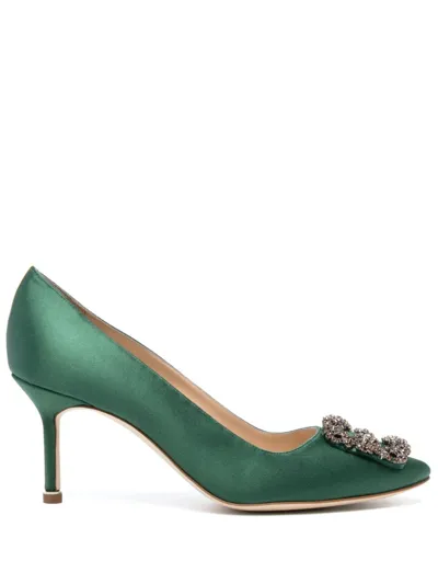 Manolo Blahnik Hangisi 75mm Satin Pumps In Green