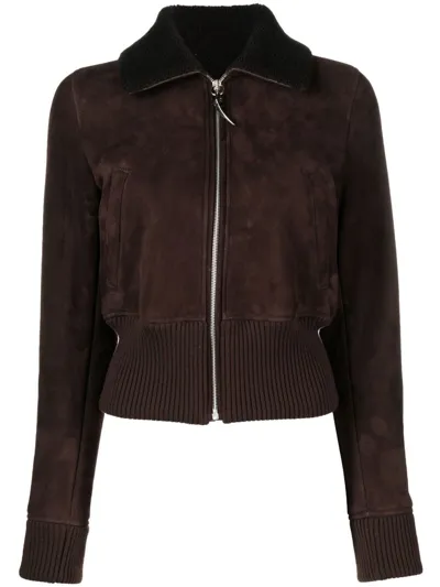 Roberto Cavalli Suede Bomber Jacket In Brown