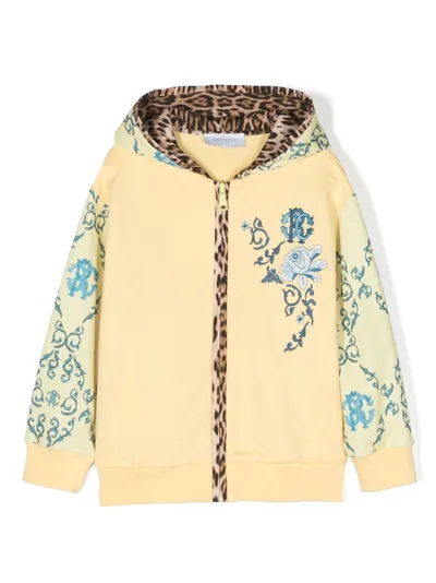 Roberto Cavalli Junior Kids' Graphic-print Zip-up Hoodie In Yellow