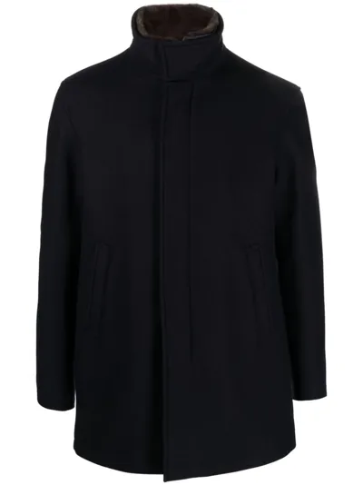 Herno High-neck Concealed-fastening Coat In Navy