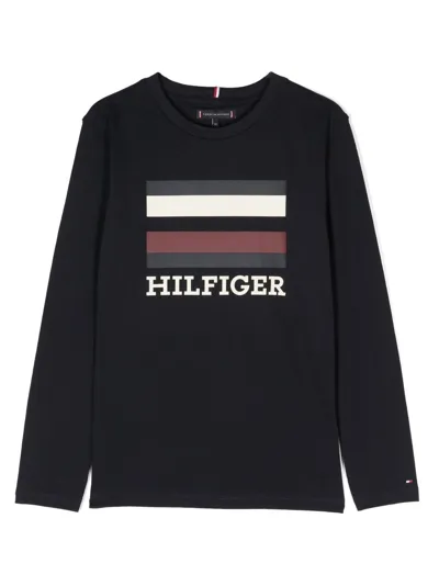 Tommy Hilfiger Junior Kids' Logo-print Cotton Sweatshirt In Blue