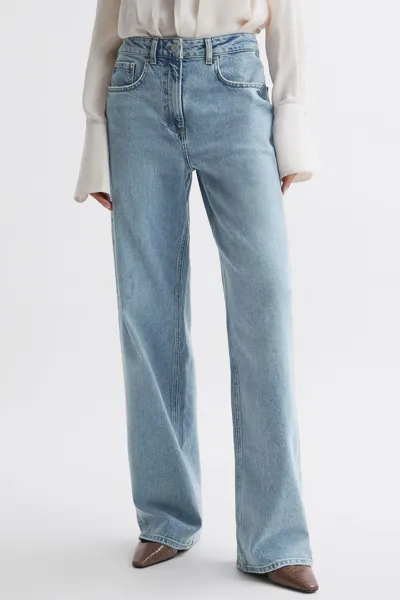 Reiss Light Blue Mid Rise Wide Leg Jeans