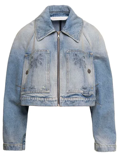 Palm Angels Paris Lw Cropped Denim Jacket In Blu