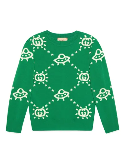 Gucci Kids' Gg Ufo-intarsia Wool Jumper In Green