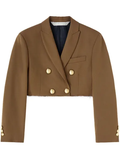 Palm Angels Double-breasted Cropped Blazer In Brown Gold