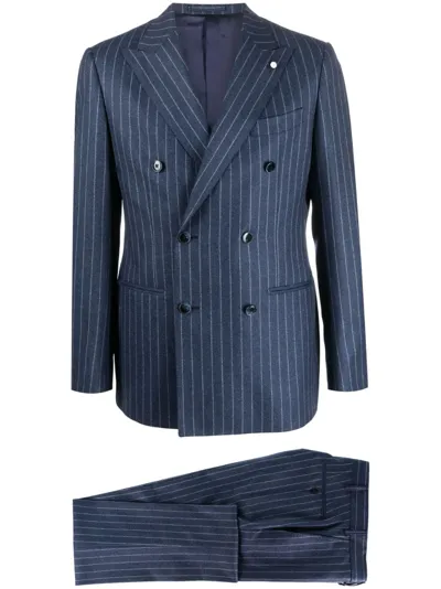 Luigi Bianchi Mantova Striped Double-breasted Suit In Blue