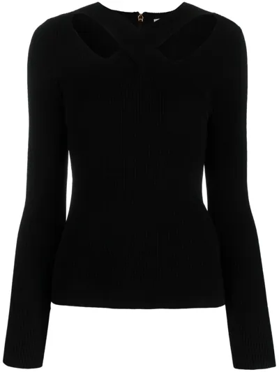 Michael Michael Kors Crossover-strap Ribbed-knit Jumper In Black