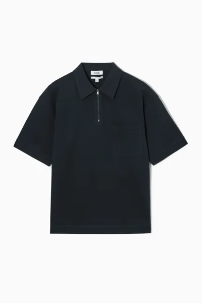 Cos Twill Half-zip Polo Shirt In Blue