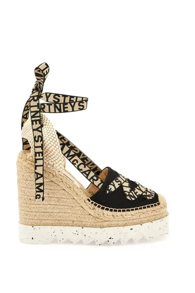 Stella Mccartney Gaia Canvas 140mm Wedge Espadrilles In Black