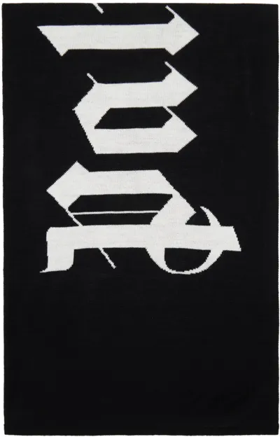 Palm Angels Black & Off-white Logo Jacquard Scarf In Off White