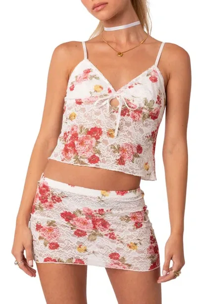 Edikted Portofino Floral Sheer Lace Crop Camisole In White Multi