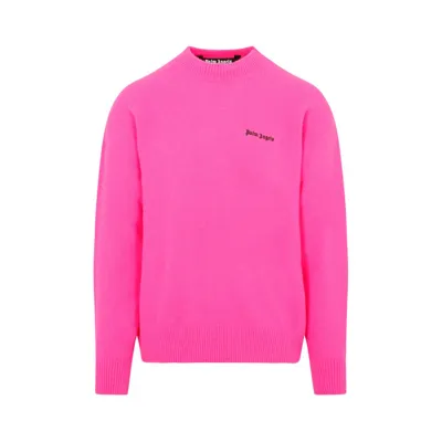 Palm Angels Logo Embroidered Knitted Jumper In Pink