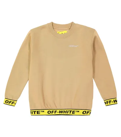 Off-white Kids' Logo Cotton Sweatshirt In Beige