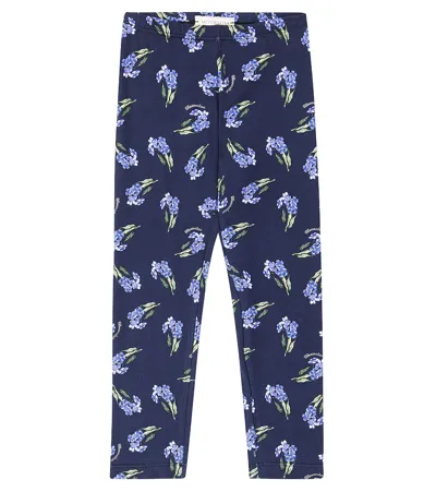 Monnalisa Kids' Floral-print Stretch-cotton Leggings In Blue