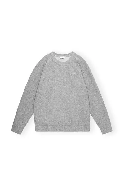 Ganni Long Sleeve Grey Isoli Drop Shoulder Sweatshirt