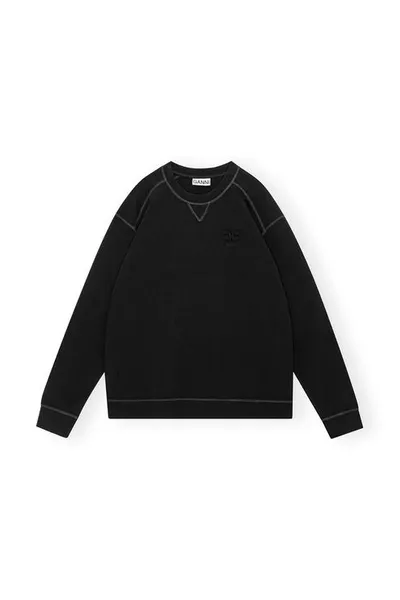 Ganni Long Sleeve Black Isoli Drop Shoulder Sweatshirt