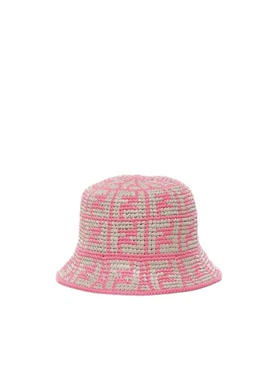 Fendi Ff Woven Motif Bucket Hat In Pink