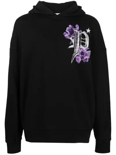 Philipp Plein Flowers Logo-print Cotton Hoodie In Black