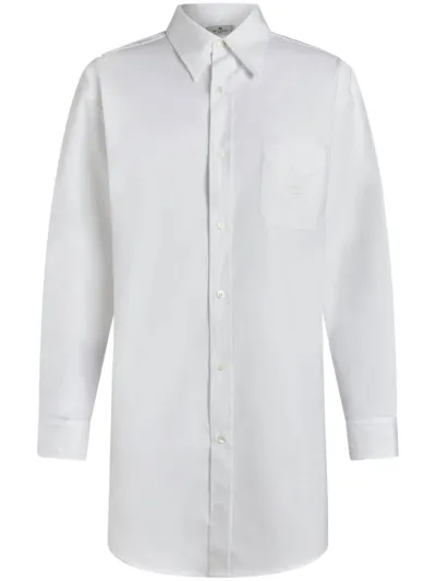 Etro Pegaso Motif-embroidered Cotton Shirt In White