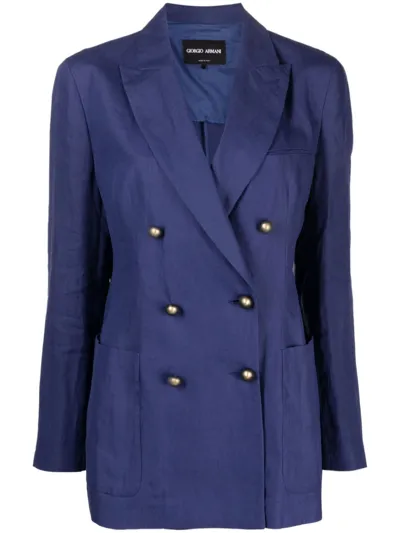 Giorgio Armani Double Breast Linen Blazer In Blue