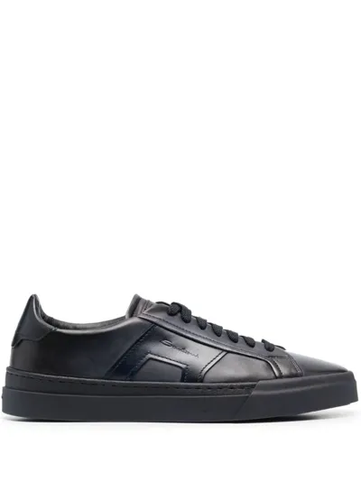 Santoni Double Buckle Leather Sneakers In Blau