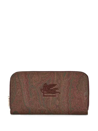 Etro Portemonnaie Mit Logo-stickerei In Brown