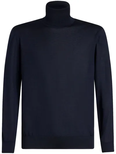 Etro Pegaso-embroidered High-neck Jumper In Blau