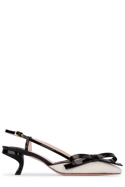 Roger Vivier 55mm Virgule Shearling Slingbacks In Off White,black