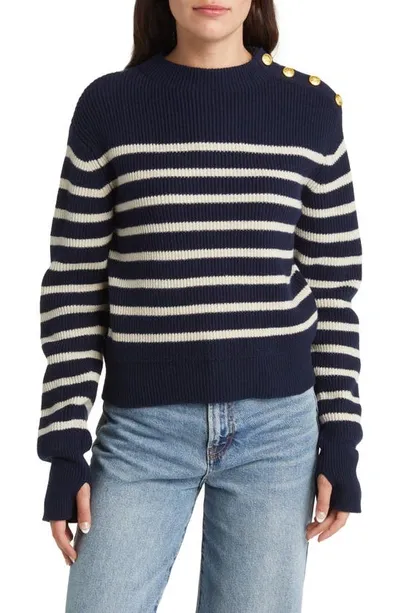 Rag & Bone Nancy Stripe Crew Sweater Navy