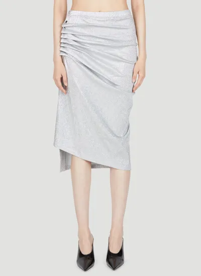 Rabanne Viscose Jersey Lurex Draped Midi Skirt In Silver