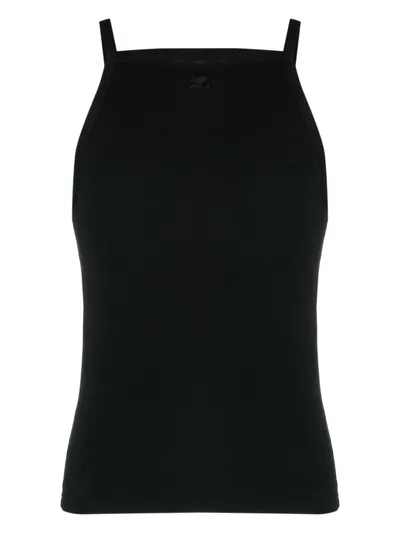 Courrèges Logo-print Cotton Tank Top In Black