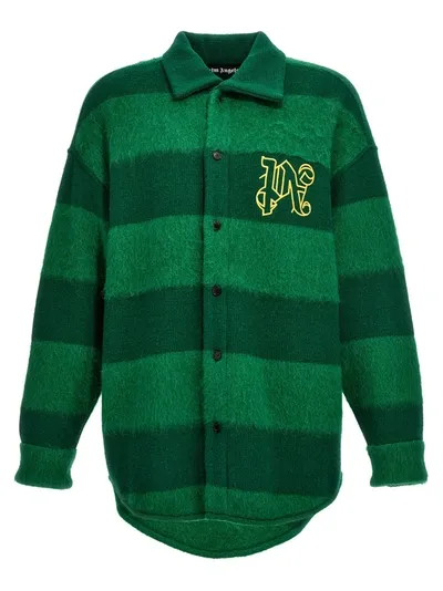 Palm Angels Green Striped Wool Shirt