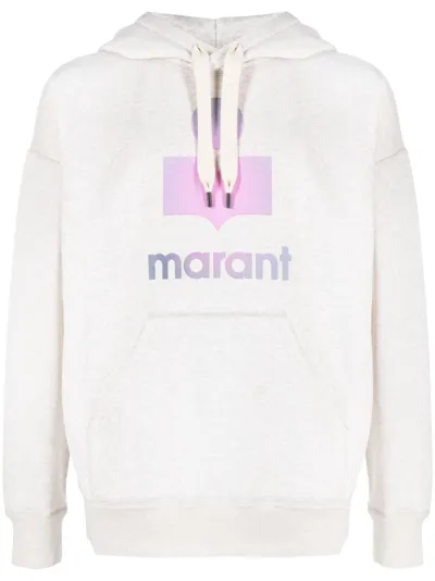 Marant Logo-print Drawstring Hoodie In Neutrals