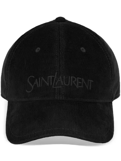 Saint Laurent Logo-embroidered Cotton Cap In Black