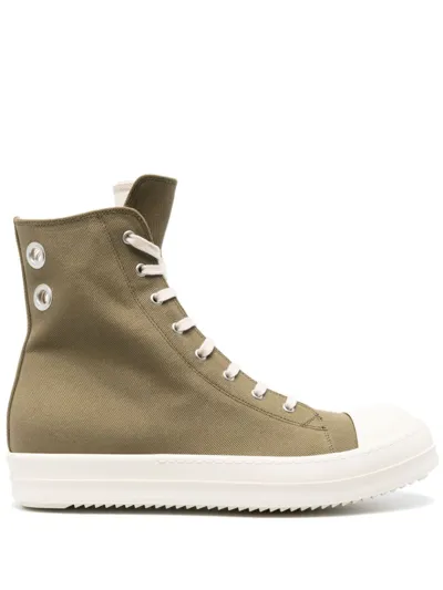 Rick Owens Eyelet-detail Canvas High-top Sneakers In Green