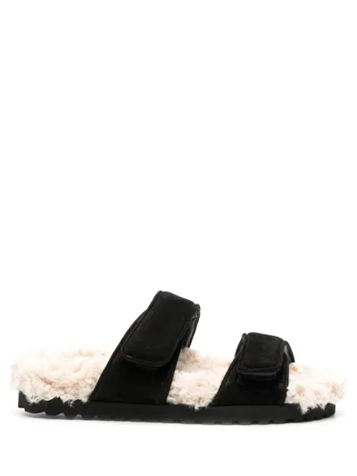 Gia Borghini Alvine Ugh Shearling-lining Slides In Black